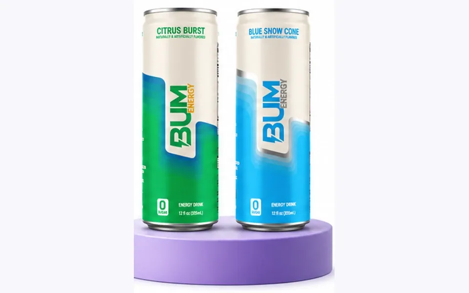 BUM Energy Citrus Burst and Blue Snow Cone cans